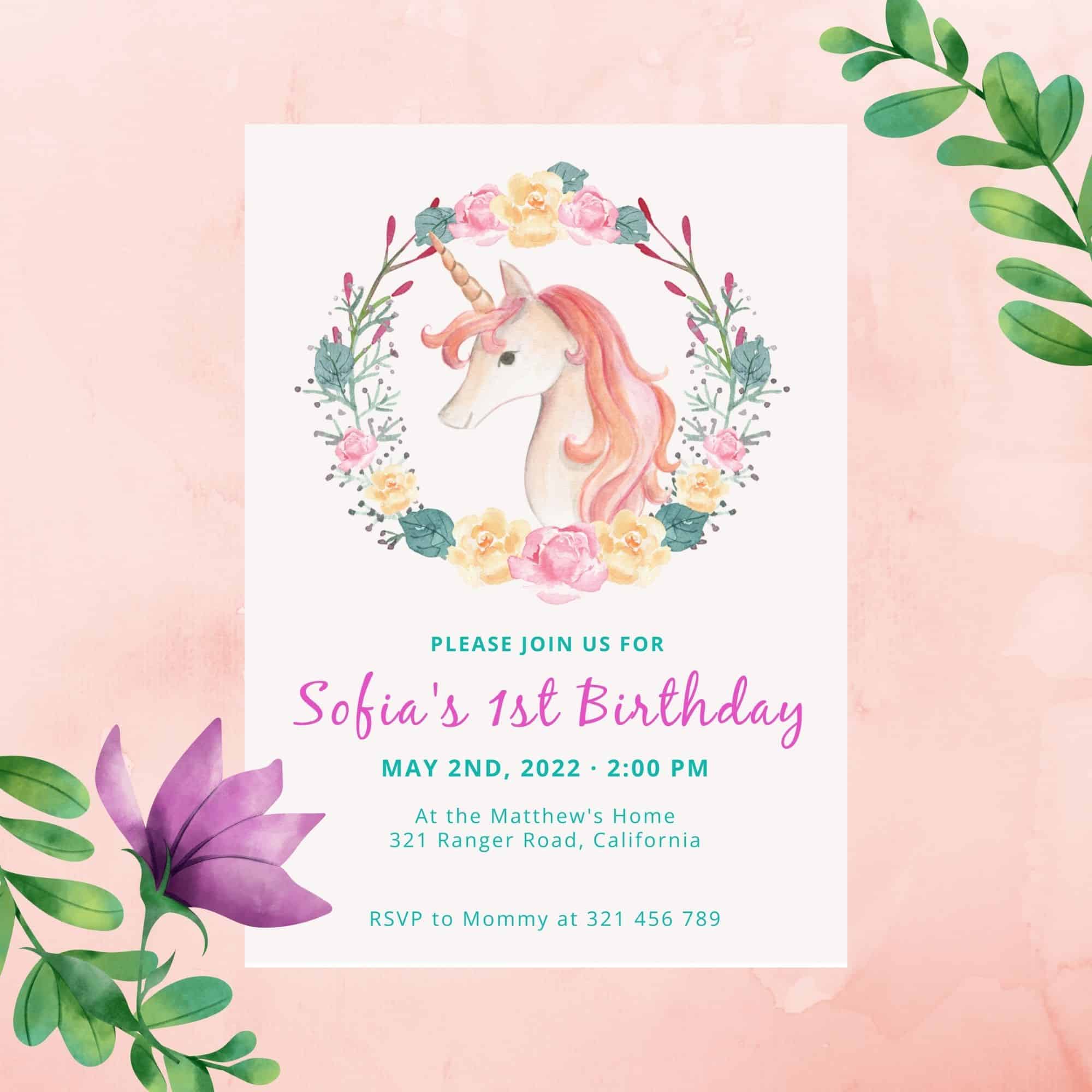 Unicorn birthday party invites