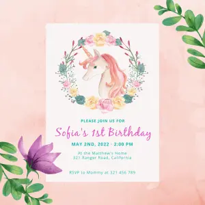 Unicorn birthday party invites