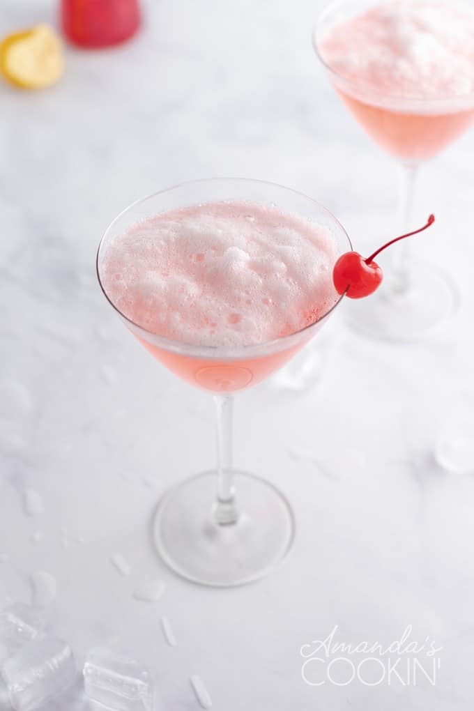 Pink Lady Cocktail gets its color from Grenadine and is perfect for Valentine's Day, ladies night, New Years Eve,