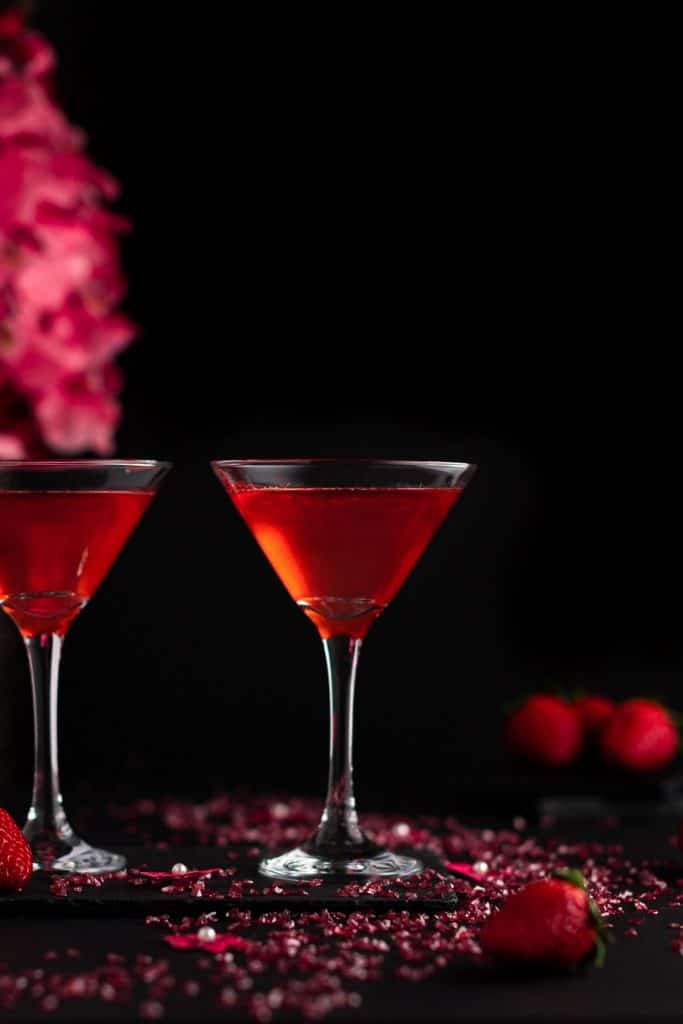 A strawberry martini is a delicious cocktail for valentines day