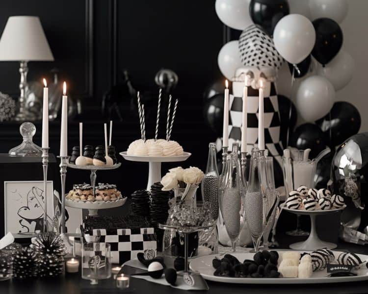 black and white party decorations