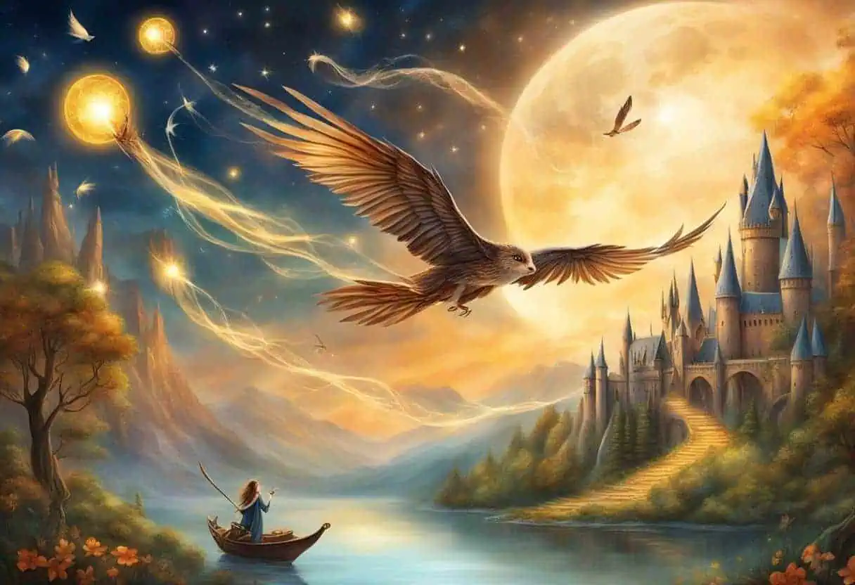 Enchanting bookmarks and paper crafts inspired by Harry Potter. Quills, wands, and magical creatures adorn the pages, creating a whimsical and spellbinding scene