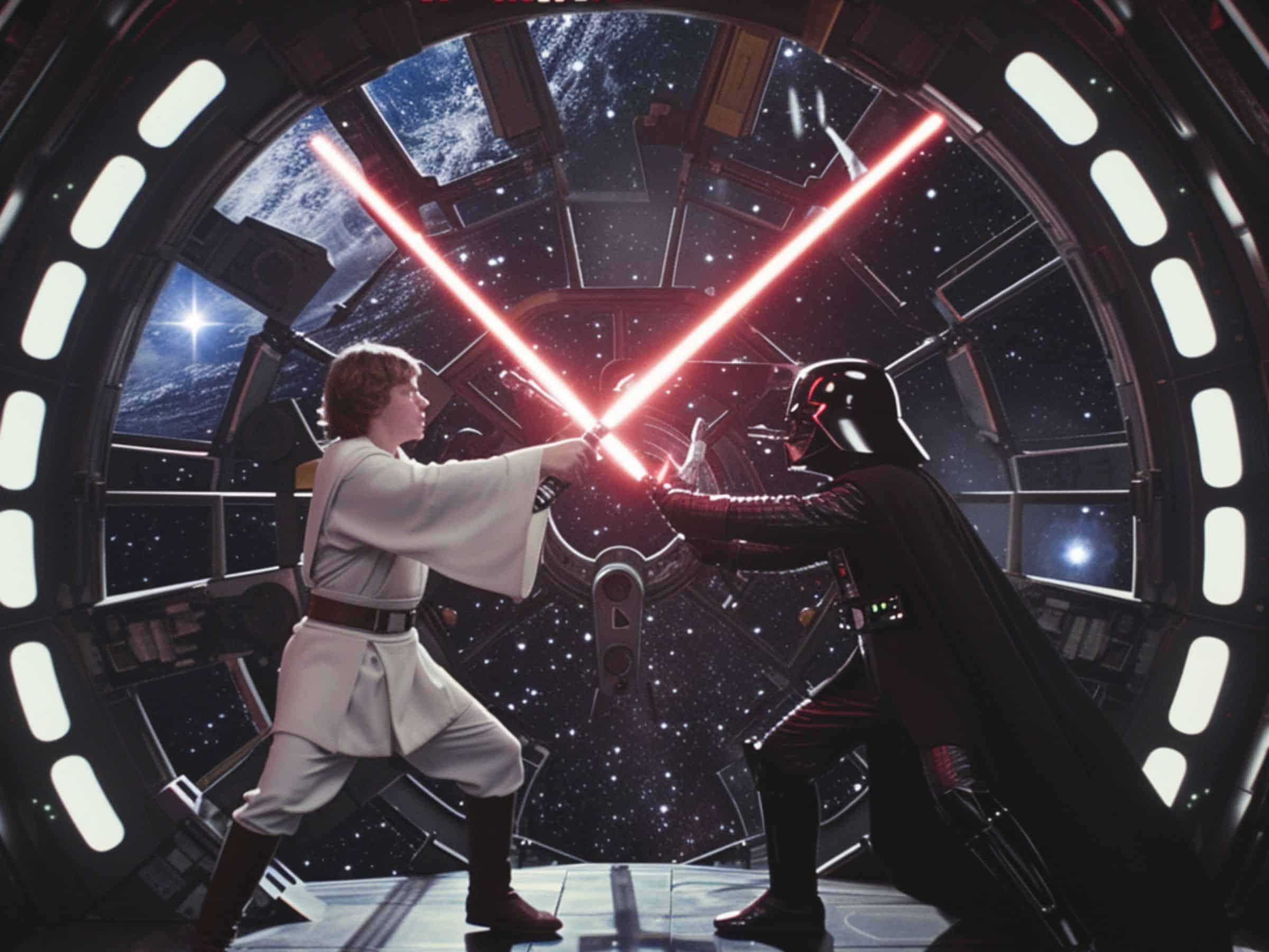 Jedi Knights and Darth Vader fighting
