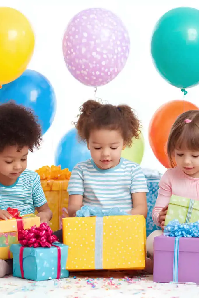 Colorful children's birthday party with balloons and gifts for a celebration.